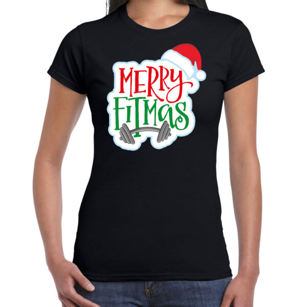 Zwart Kerstshirt / Kerstkleding Merry fitmas voor dames