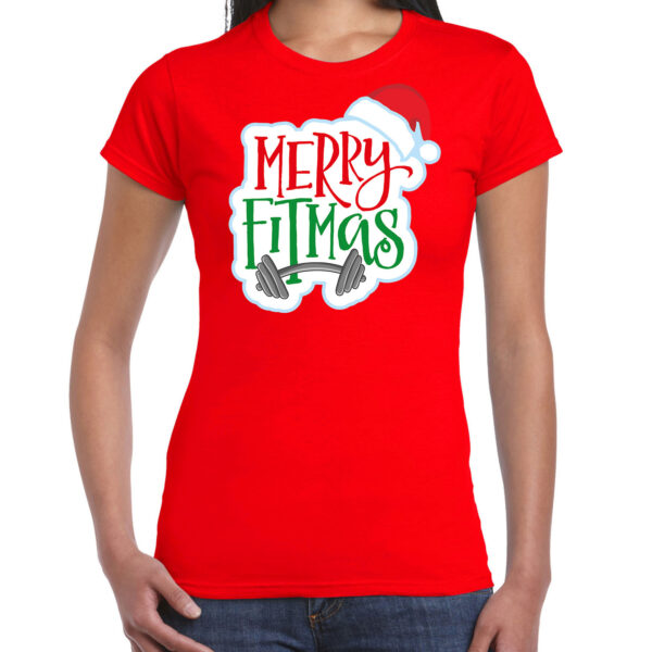 Merry fitmas Kerstshirt / outfit rood voor dames