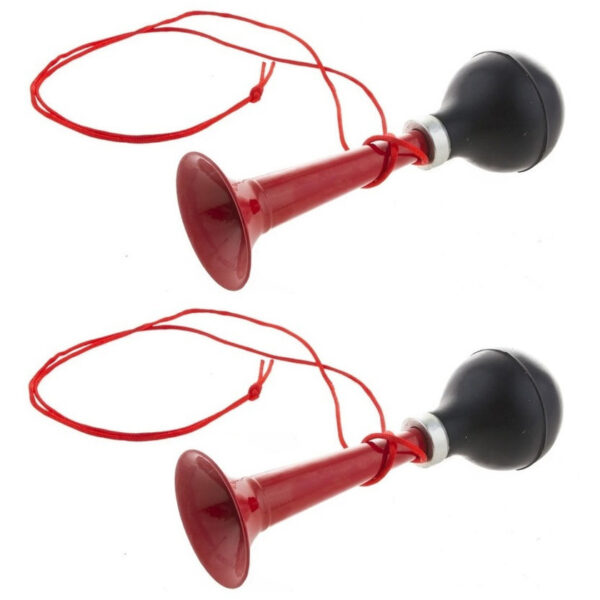 Rode metalen fiets/sport lucht toeter - 2x - 19 cm - Geluidmakers