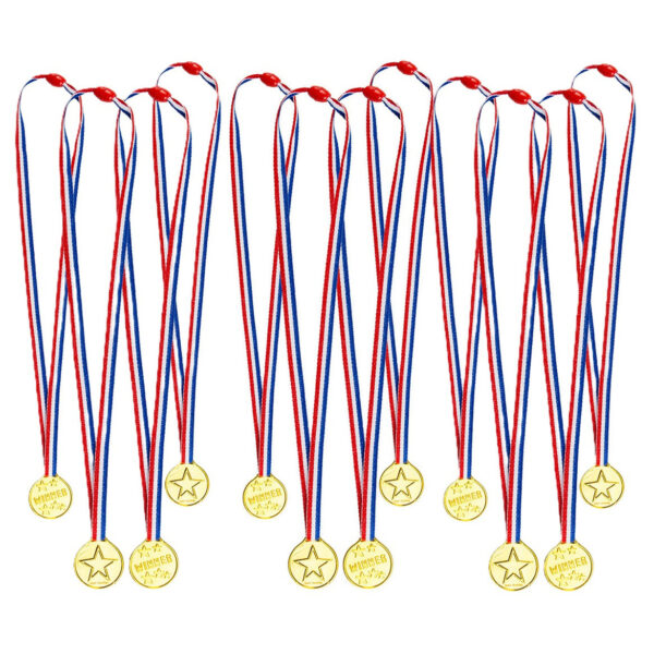 Verkleed medailles met lint - 12x - goud - kunststof - 3.5 cm