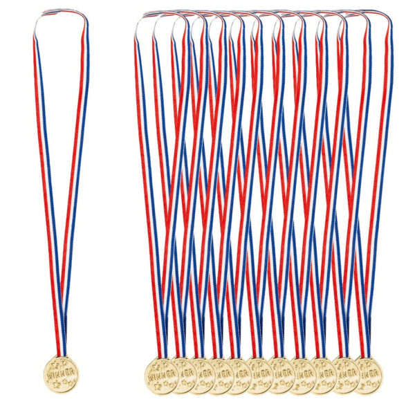 Verkleed medailles met lint - 12x - goud - kunststof - 3.5 cm