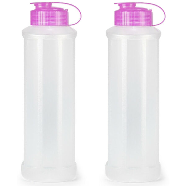 Drinkfles/waterfles/bidon - 2x - 1600 ml - transparant/roze - kunststof