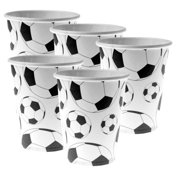 Santex feest wegwerp bekertjes - voetbal - 50x stuks - 270 ml - wit/zwart - karton