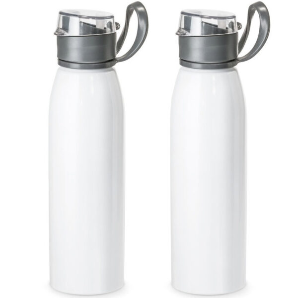 Aluminium waterfles/drinkflesmet klepdop en handvat - 2x - wit - 650 ml - Sportfles - Bidon