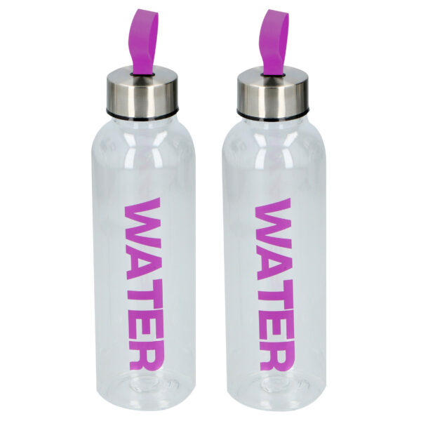 Waterfles / drinkfles / sportfles - 2x - transparant/paars - kunststof - 550 ml - schroefdop