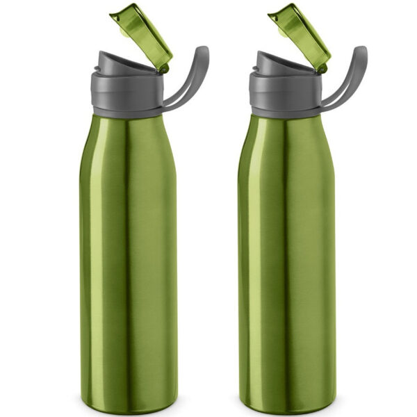 Aluminium waterfles/drinkflesmet klepdop en handvat - 2x - groen - 650 ml - Sportfles - Bidon