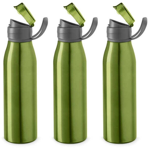 Aluminium waterfles/drinkflesmet klepdop en handvat - 3x - groen - 650 ml - Sportfles - Bidon