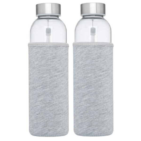 Glazen waterfles/drinkfles - 2x stuks - softshell bescherm hoes grijs - 500 ml - Sportfles - Bidon