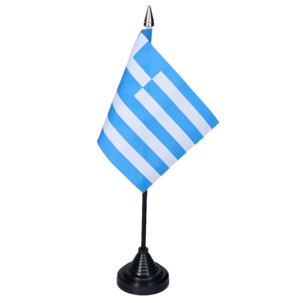 Vlag Griekenland tafelvlaggetjes - 1x stuks - 10 x 15 cm vlag - met zwarte standaard - versiering