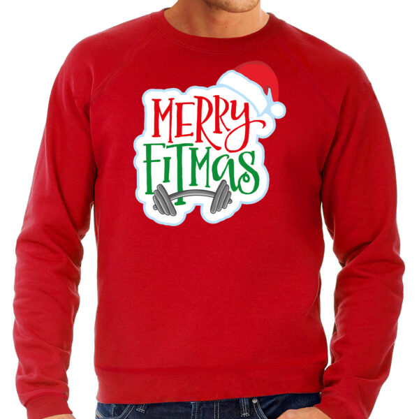 Rode Kersttrui / Kerstkleding Merry fitmas voor heren