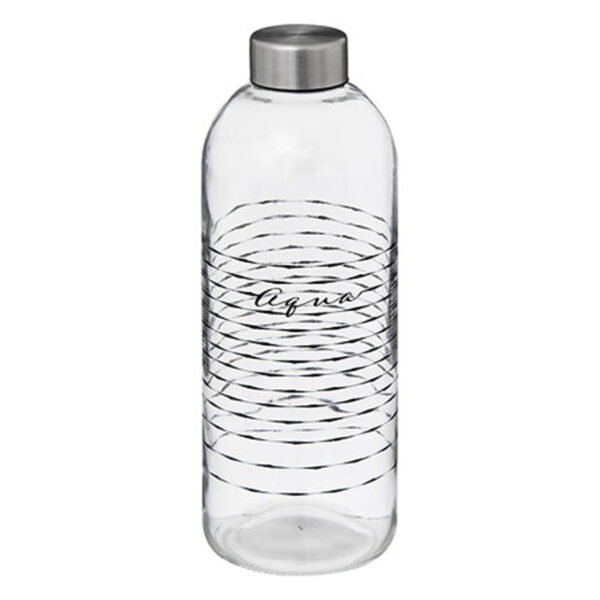 Glazen waterfles/drinkfles/sportfles - helder transparant - met RVS dop - 1000 ml