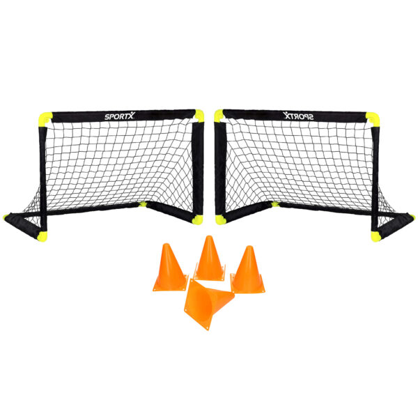 Voetbal training/speel set - 2x opvouwbaar doel - 4x pionnen - buitenspeelgoed