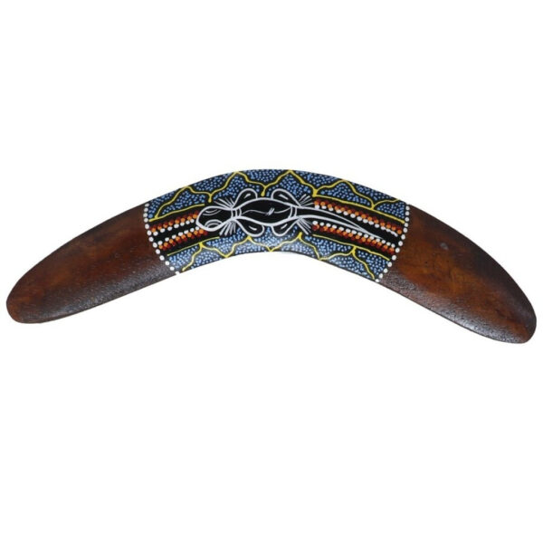 Wanddecoratie Boomerang ornament - hout - 30 cm - bruin met print - Australie thema