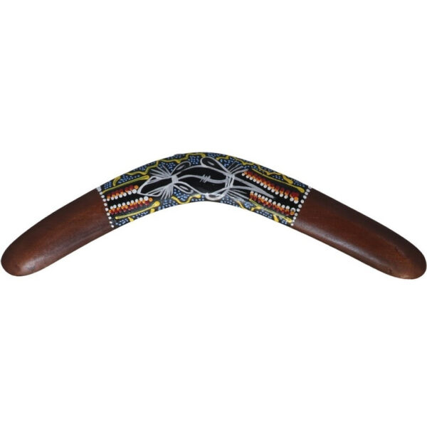 Wanddecoratie Boomerang ornament - hout - 50 cm - bruin met print - Australie thema