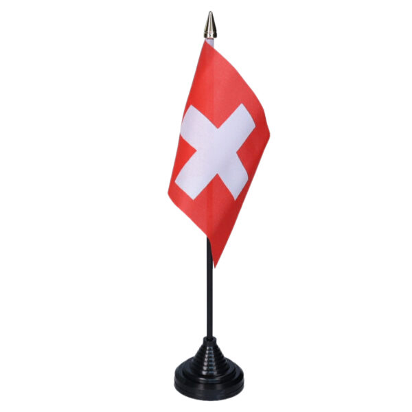 Vlag Zwitserland tafelvlaggetjes - 1x stuks - 10 x 15 cm vlag - met zwarte standaard - versiering