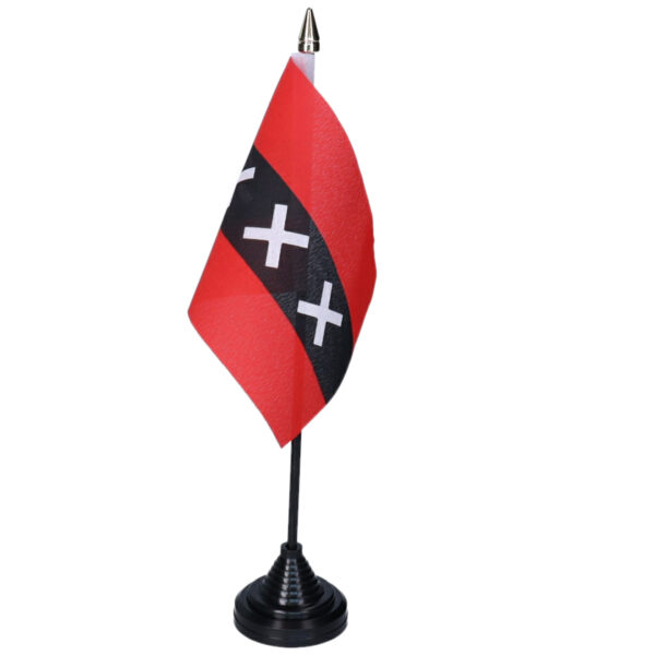 Vlag Amsterdam tafelvlaggetjes - 1x stuks - 10 x 15 cm vlag - met zwarte standaard - versiering