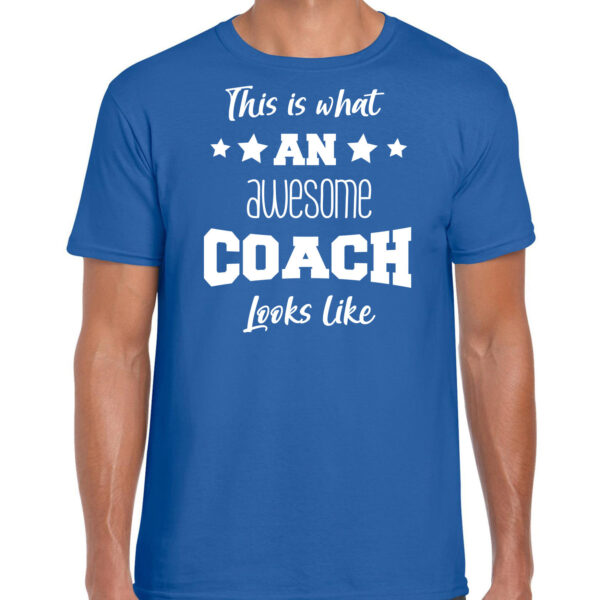 Bellatio Decorations cadeau t-shirt voor heren - awesome coach - coaches bedankje - blauw
