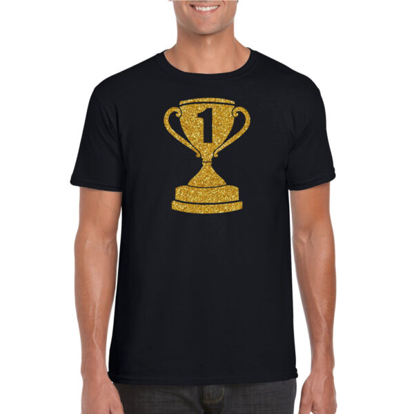 Gouden kampioens beker / nummer 1 t-shirt / kleding zwart heren