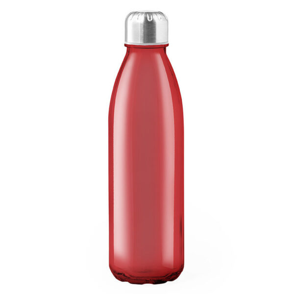 Glazen waterfles/drinkfles - RVS dop - rood - 650ml - Sport Bidon