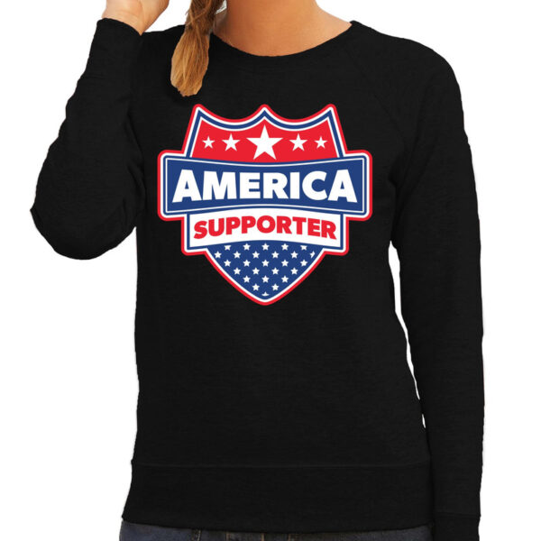 Amerika / America supporter sweater zwart voor dames