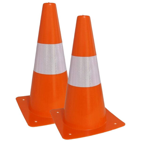 Sport/veiligheids pionnen - 2x stuks - oranje/wit - kunststof - 18 x 31 cm - spelen/training/afzette