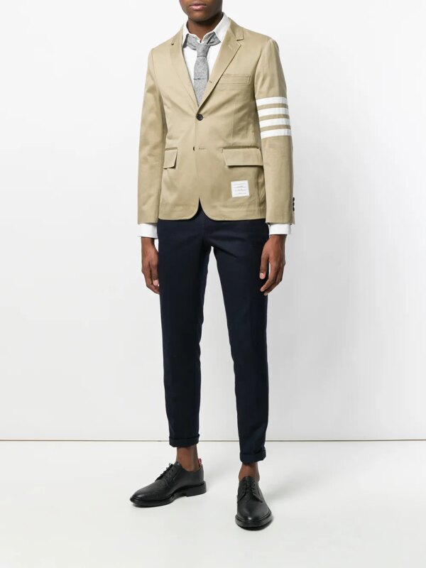 Thom Browne Classic Unconstructed 4-Bar Stripe Sport Coat - Beige