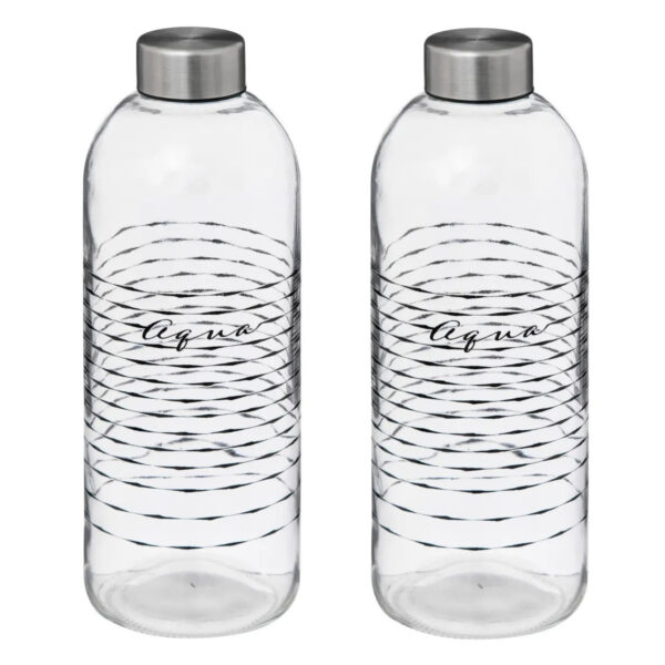 5Five waterfles/drinkfles - 2x - glas - RVS dop - 1000ml