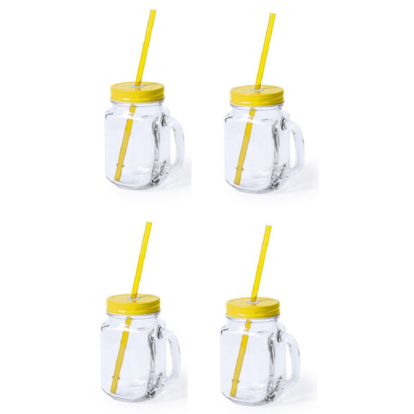 Mason Jar drinkbekers - 8x stuks - glas - dop geel met rietje - 500 ml - afsluitbaar - fruit shakes