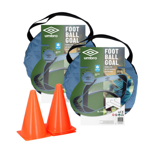 Voetbalgoal en sportpionnen set - uitklapbaar - 6-delig - binnen en buiten - kunststof