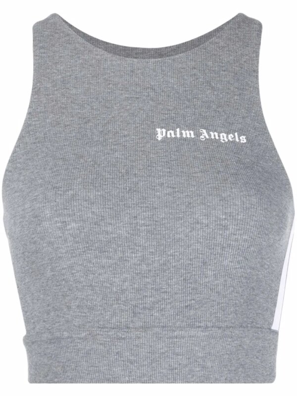 Palm Angels brassière de sport nervurée à logo imprimé - Gris