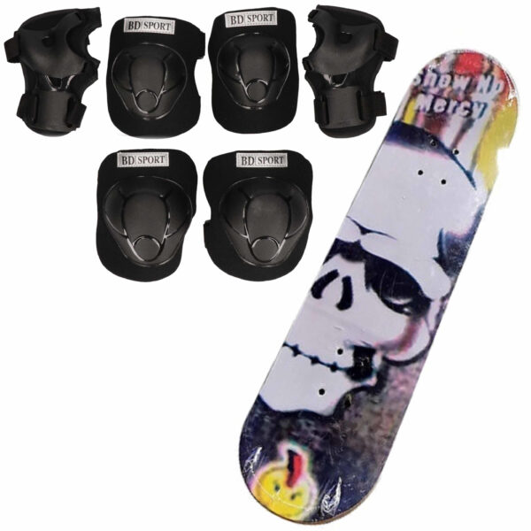 Set van skateboard 81 cm met doodskop print en valbescherming maat S - 4 tot 5 jaar