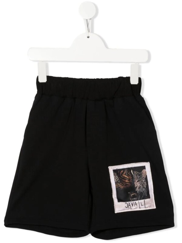 Roberto Cavalli Junior short de sport à détail de patch - Noir