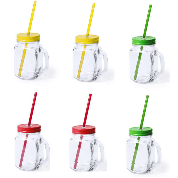 Set van 6x glazen drinkbekers dop/rietje 500 ml geel/groen/rood