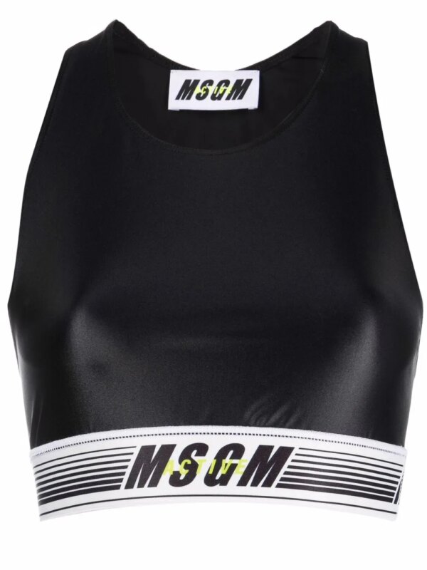 MSGM brassière de sport à bande logo - Noir