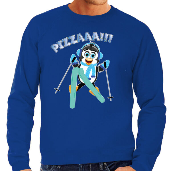 Bellatio Decorations Apres ski sweater heren - Pizza - pinguin - blauw