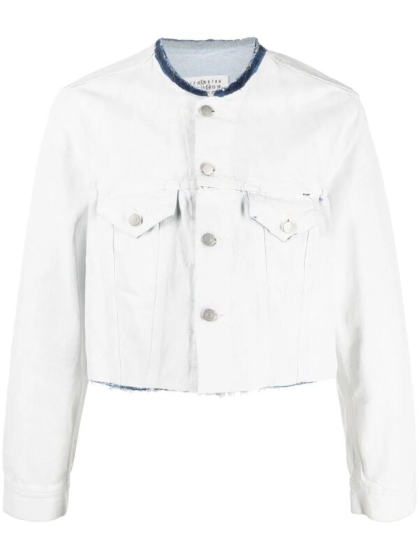 Maison Margiela veste crop en jean à design sans col - Blanc