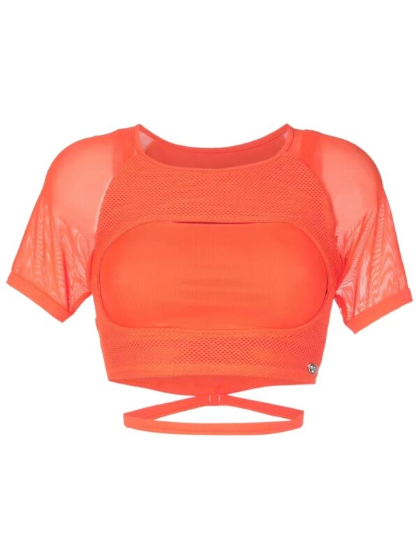 AMIR SLAMA GYM t-shirt crop en résille - Orange