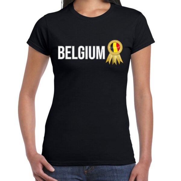 Verkleed T-shirt voor dames - Belgium - zwart - voetbal supporter - themafeest - Belgie