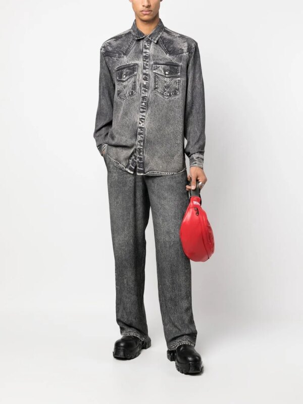 Diesel Overhemd met acid-wassing - Zwart