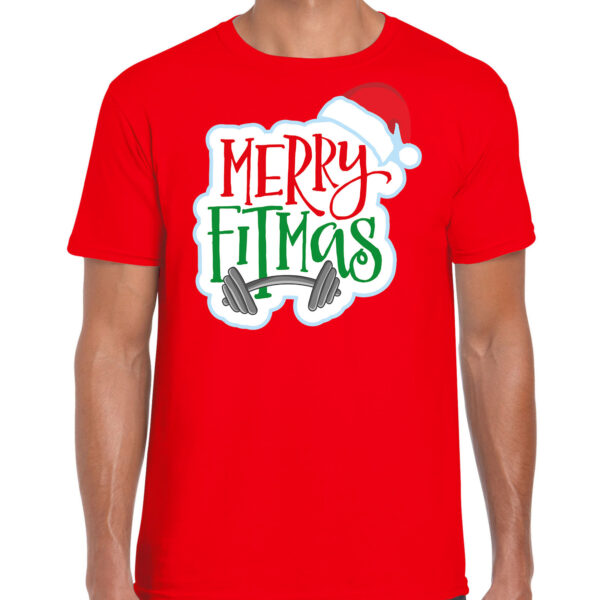 Rood Kerst shirt/ Kerstkleding Merry fitmas voor heren