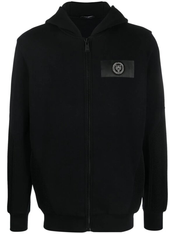 Plein Sport hoodie zippé à logo imprimé - Noir