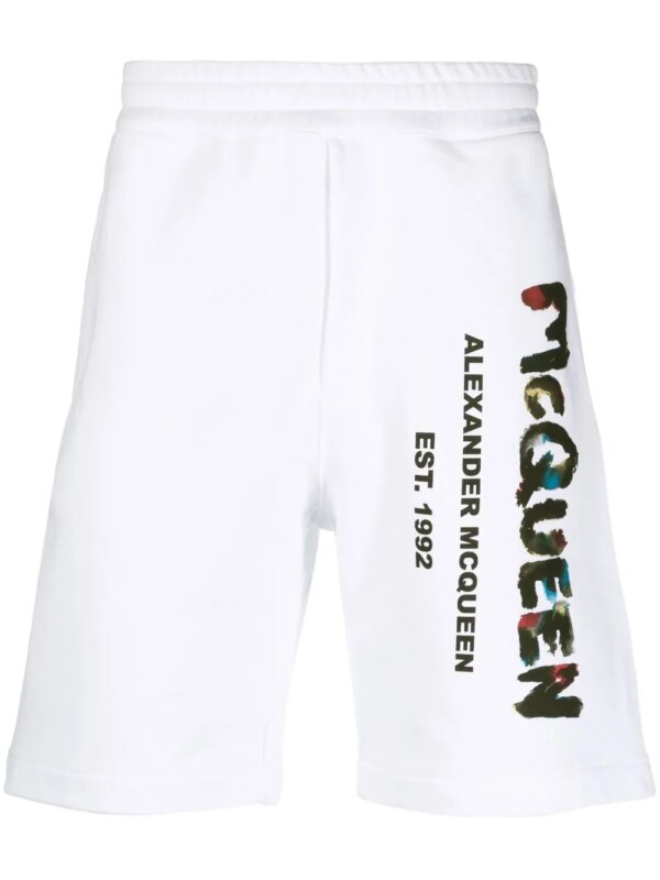 Alexander McQueen short de sport en coton à imprimé graffiti - Blanc