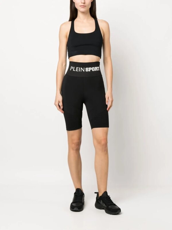 Plein Sport Fietsshorts met logoband - Zwart