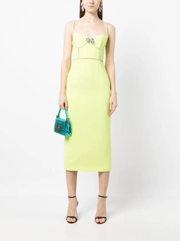 Self-Portrait Midi-jurk verfraaid met stras - Geel