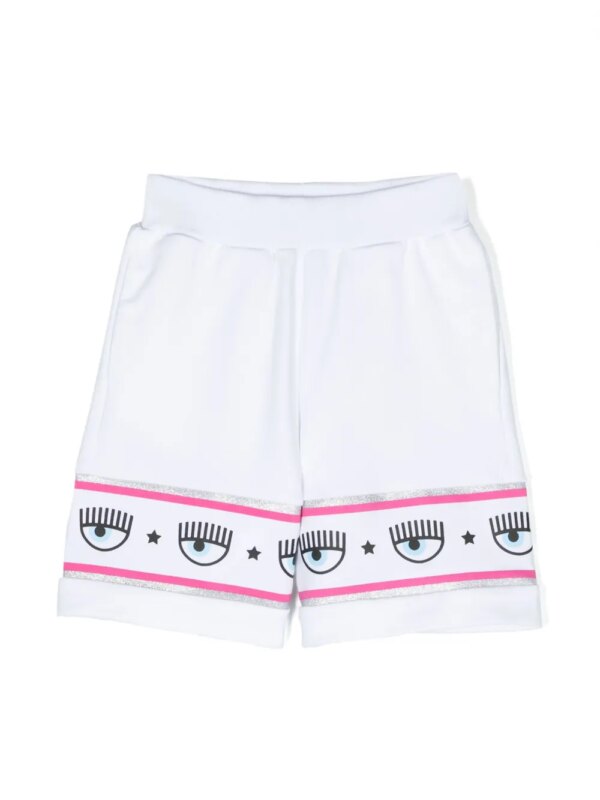 Chiara Ferragni Kids short de sport à bandes logo - Blanc
