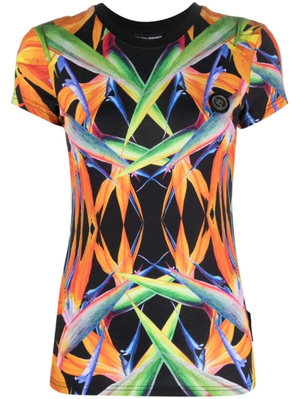 Plein Sport t-shirt fleuri en coton à manches courtes - Noir