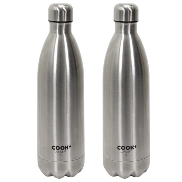 Travel drinkfles voor warme en koude dranken - 2x - zilver - roestvrij staal - schroefdop - 1000 ml