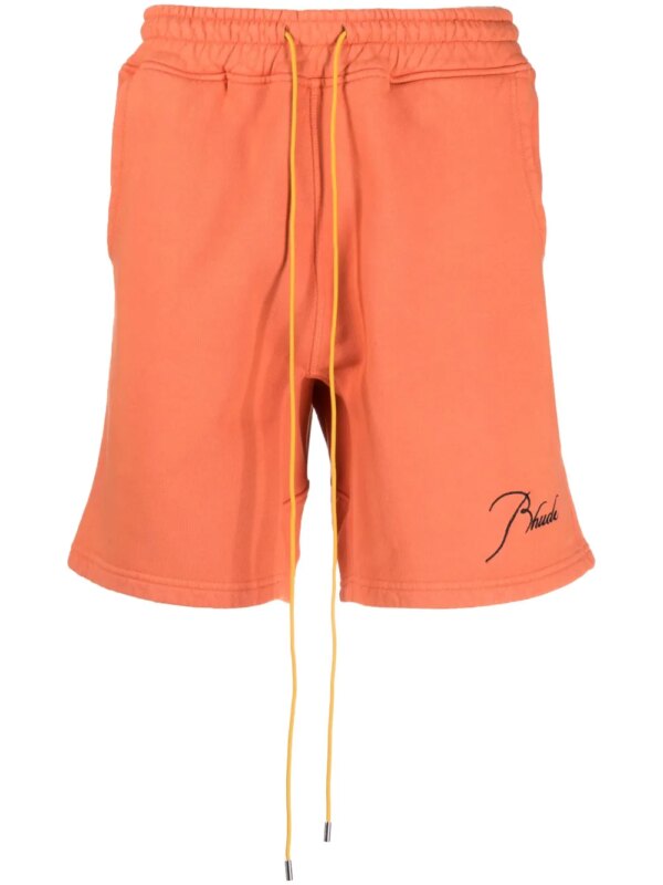 RHUDE short de sport en coton à logo brodé - Orange