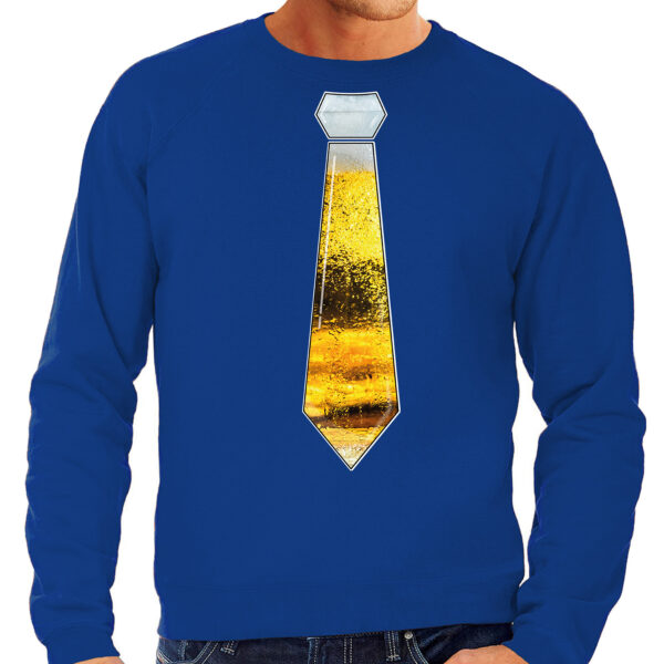 Bellatio Decorations Apres ski sweater heren - bier stropdas - blauw