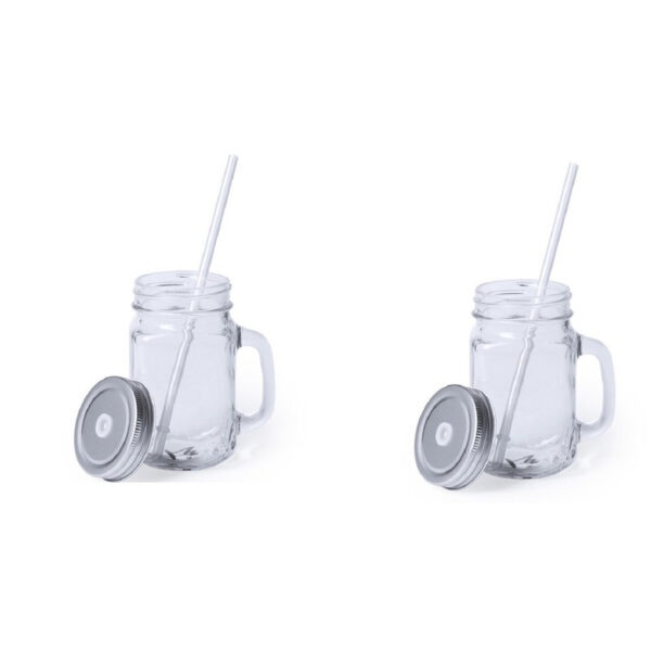 Mason Jar drinkbekers - 2x stuks - glas - dop zilver met rietje - 500 ml - afsluitbaar - fruit shake